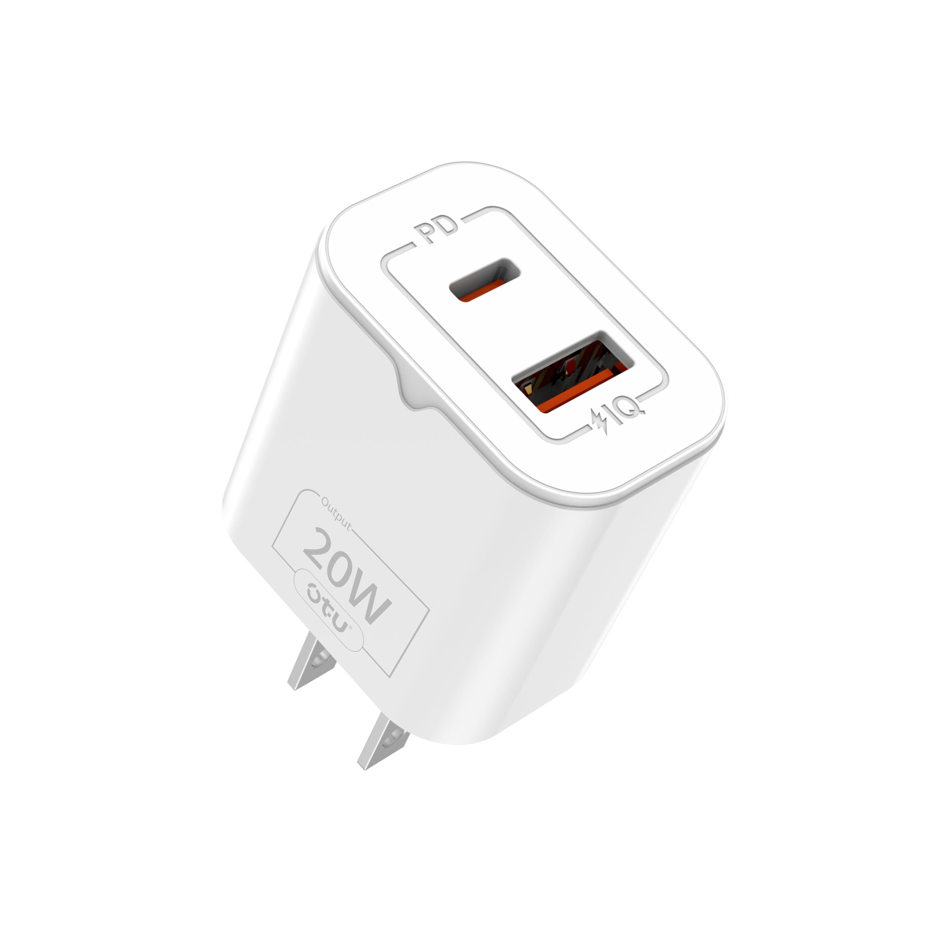 OTU AU04 Dual Port Fast Charger - 20W PD & QC3.0 Smart Charger with Fireproof Design for iPhone, Huawei, and More (Model: AU-04/EU-11)