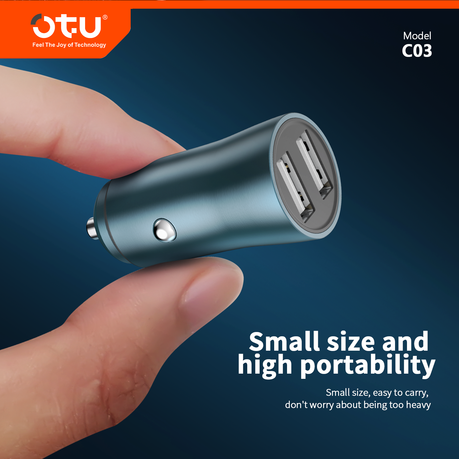 OTU C03 Dual USB Metal Car Charger with Smart Chip – Compact 12V-24V Fast Charger for Cars, Trucks & SUVs