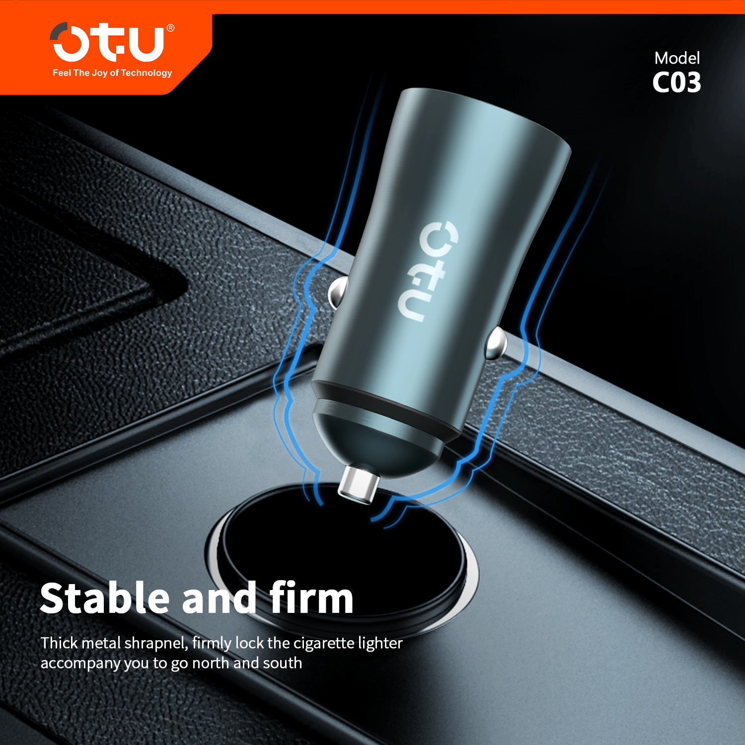 OTU C03 Dual USB Metal Car Charger with Smart Chip – Compact 12V-24V Fast Charger for Cars, Trucks & SUVs