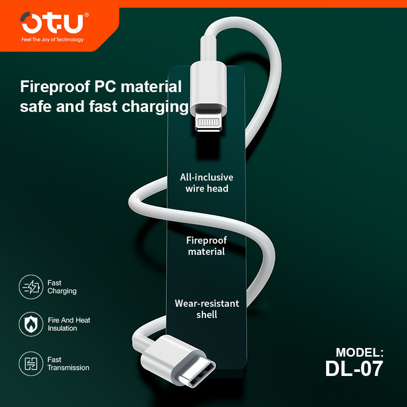 OTU DL07  Fast Charging Cable - 60% in 30 Mins, Durable & Fireproof for iPhone"