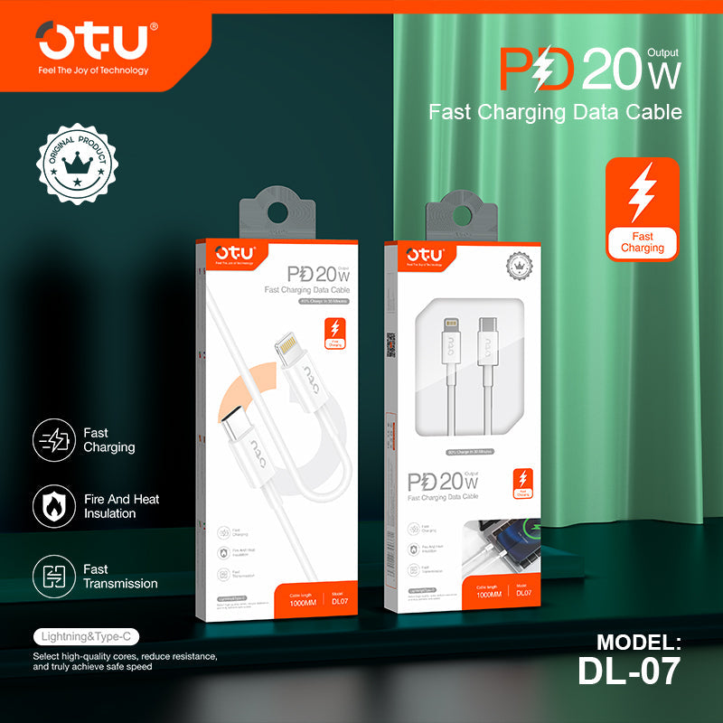 OTU DL07  Fast Charging Cable - 60% in 30 Mins, Durable & Fireproof for iPhone"