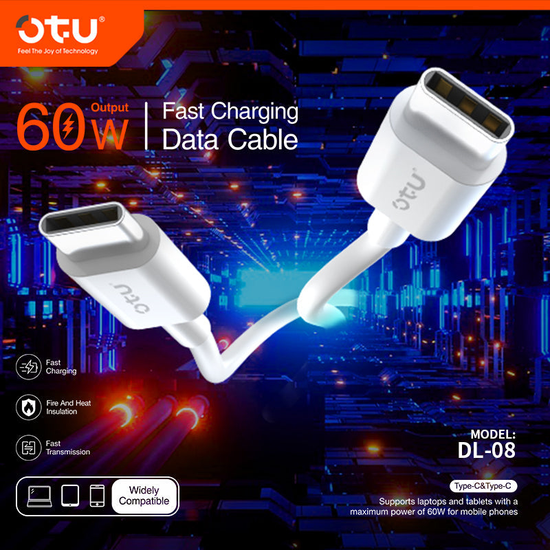 OTU DL08 60W Fast Charging & Data Cable - Universal USB-C Charger for Phone, Tablet, Laptop - Durable & Safe