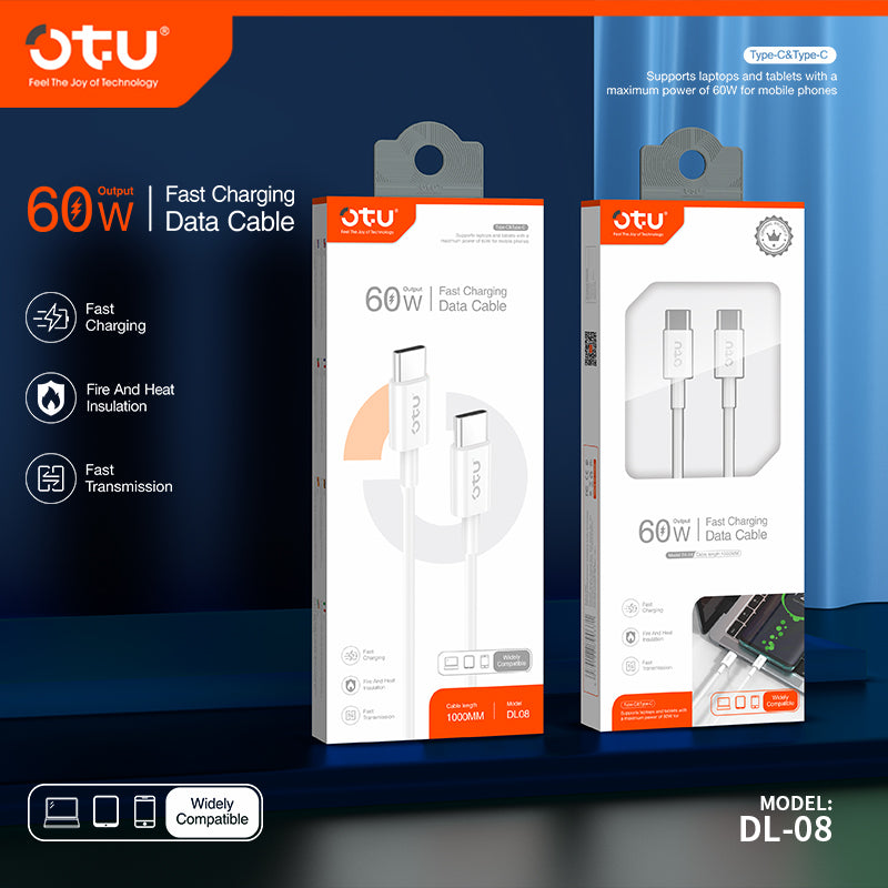 OTU DL08 60W Fast Charging & Data Cable - Universal USB-C Charger for Phone, Tablet, Laptop - Durable & Safe