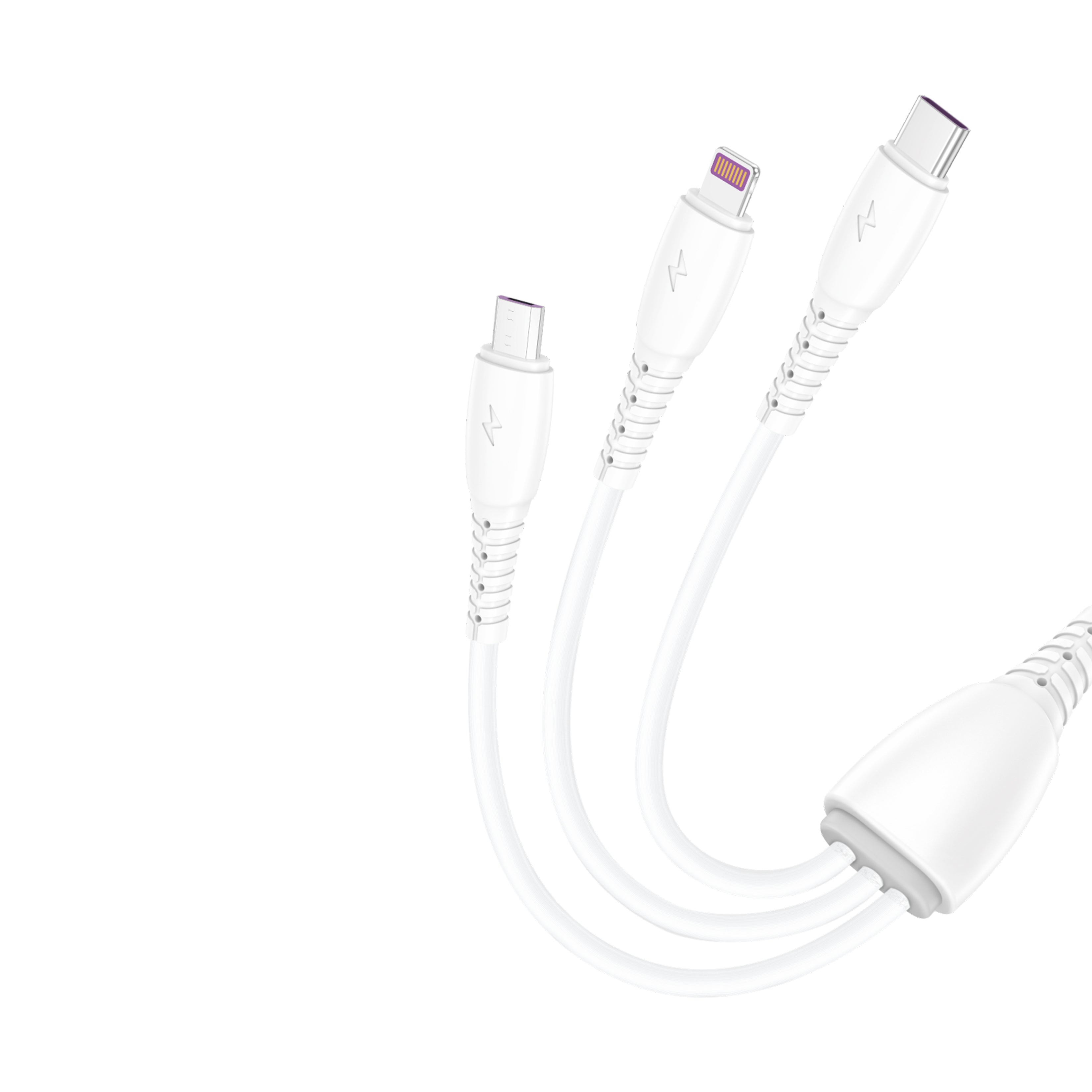 OTU DL06 3-in-1 Fast Charging Cable | Triple Head Simultaneous Charging for iPhone & Android | 3A Braided Multi Device Cable
