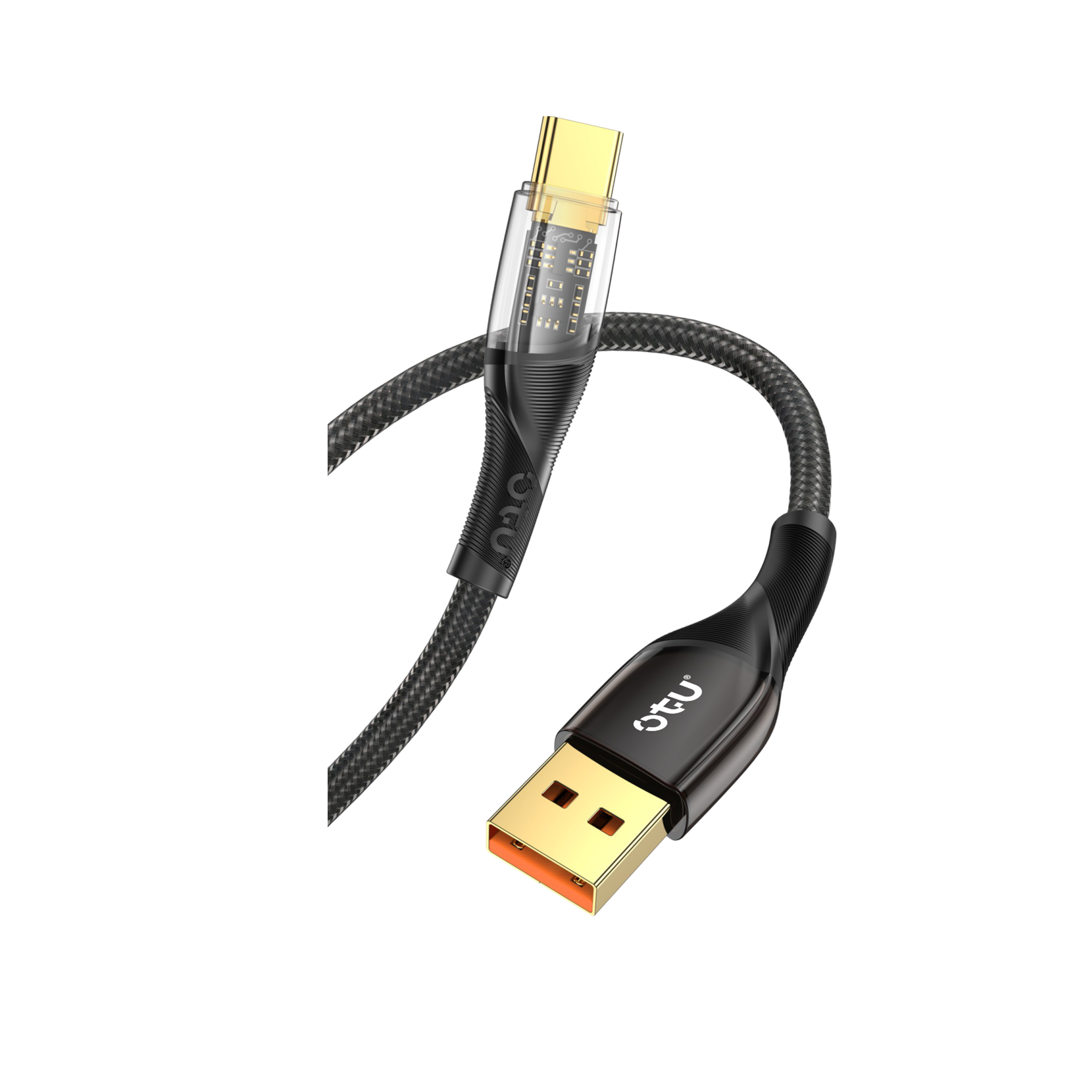 OTU DL18 3A Fast Charging Nylon Braided Cable with Smart Breathing Light - USB-C to Lightning Charger with Transparent Titanium Design