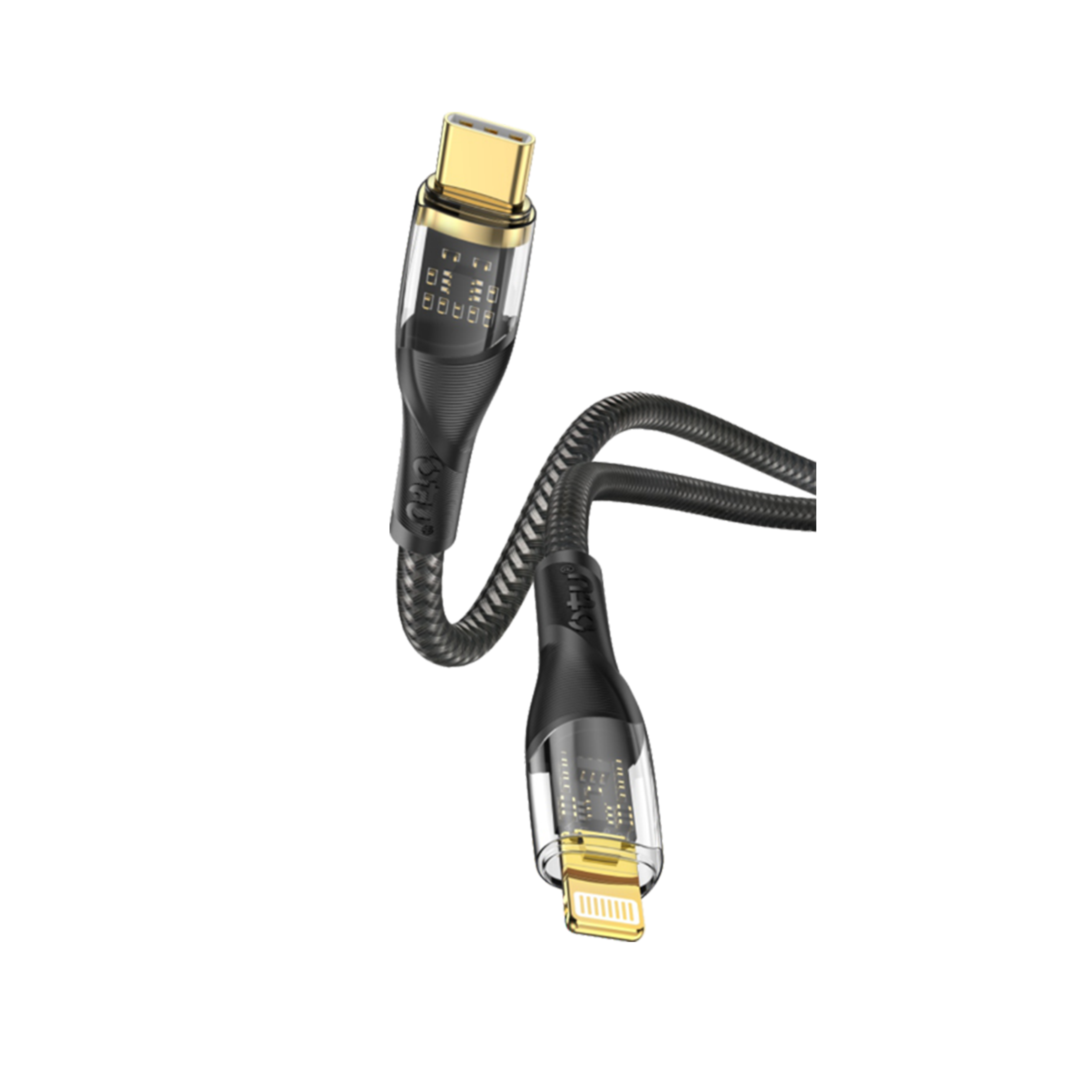 OTU DL18 CC and IC 100W Transparent Fast Charging Cable - Nylon Braided USB-C to Lightning & USB-C to USB-C Cable for High-Speed Data Transfer & Durability