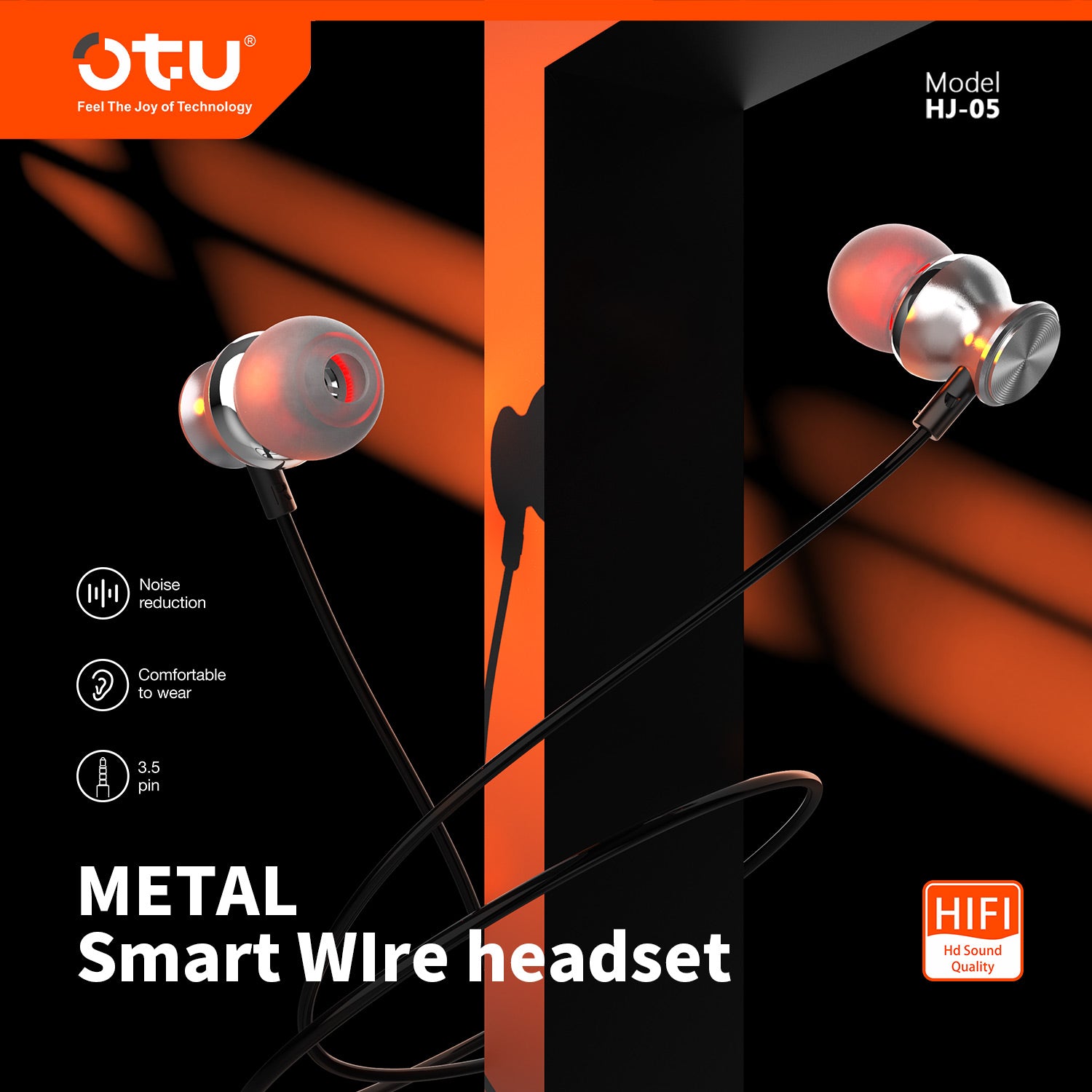OTU HJ-05 Hi-Fi Metal In-Ear Earphones with Smart Noise Cancellation & Comfort Fit