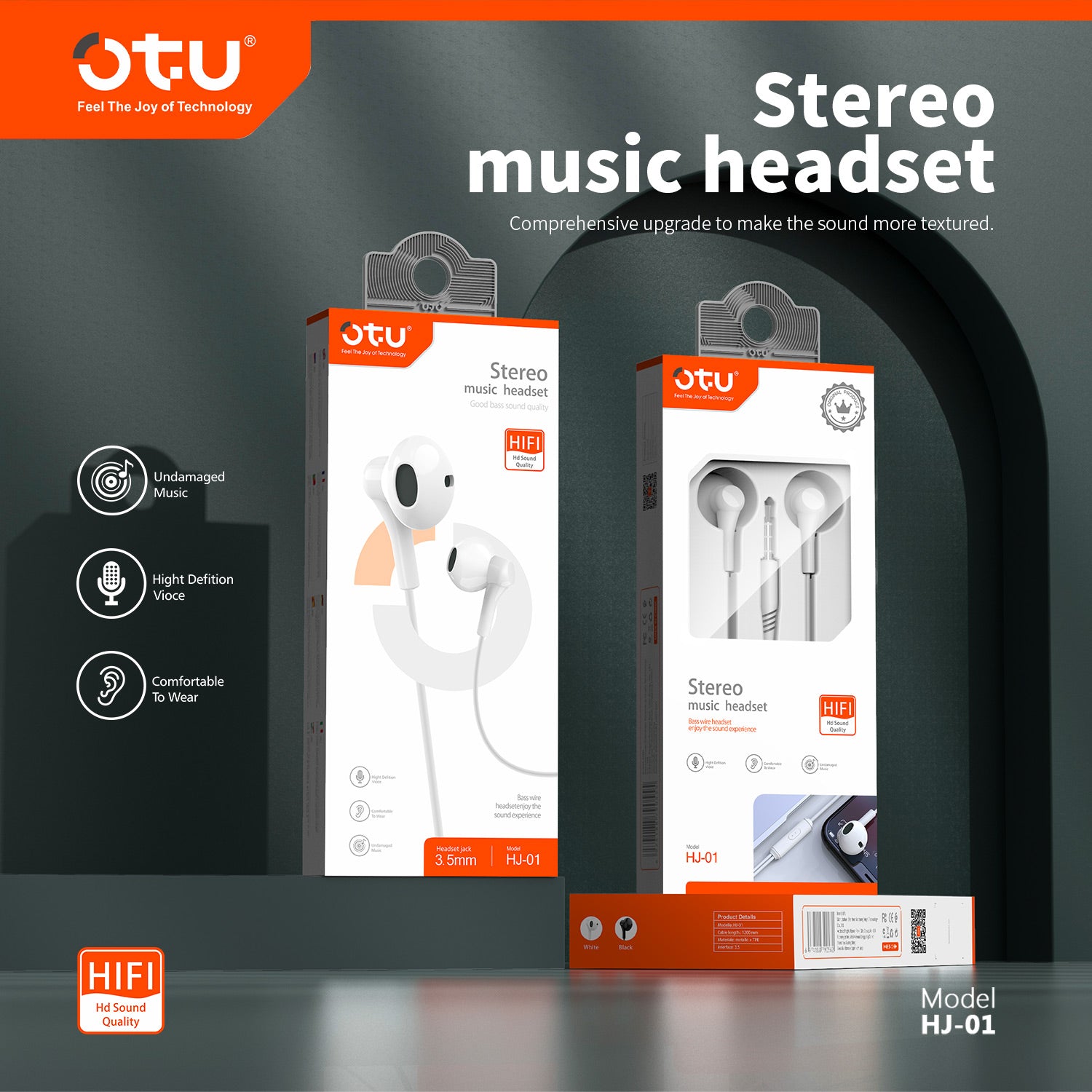 OTU HJ-01 HiFi Stereo Earphones – Deep Bass, Noise Cancelling, Enhanced Comfort for Crystal Clear Audio