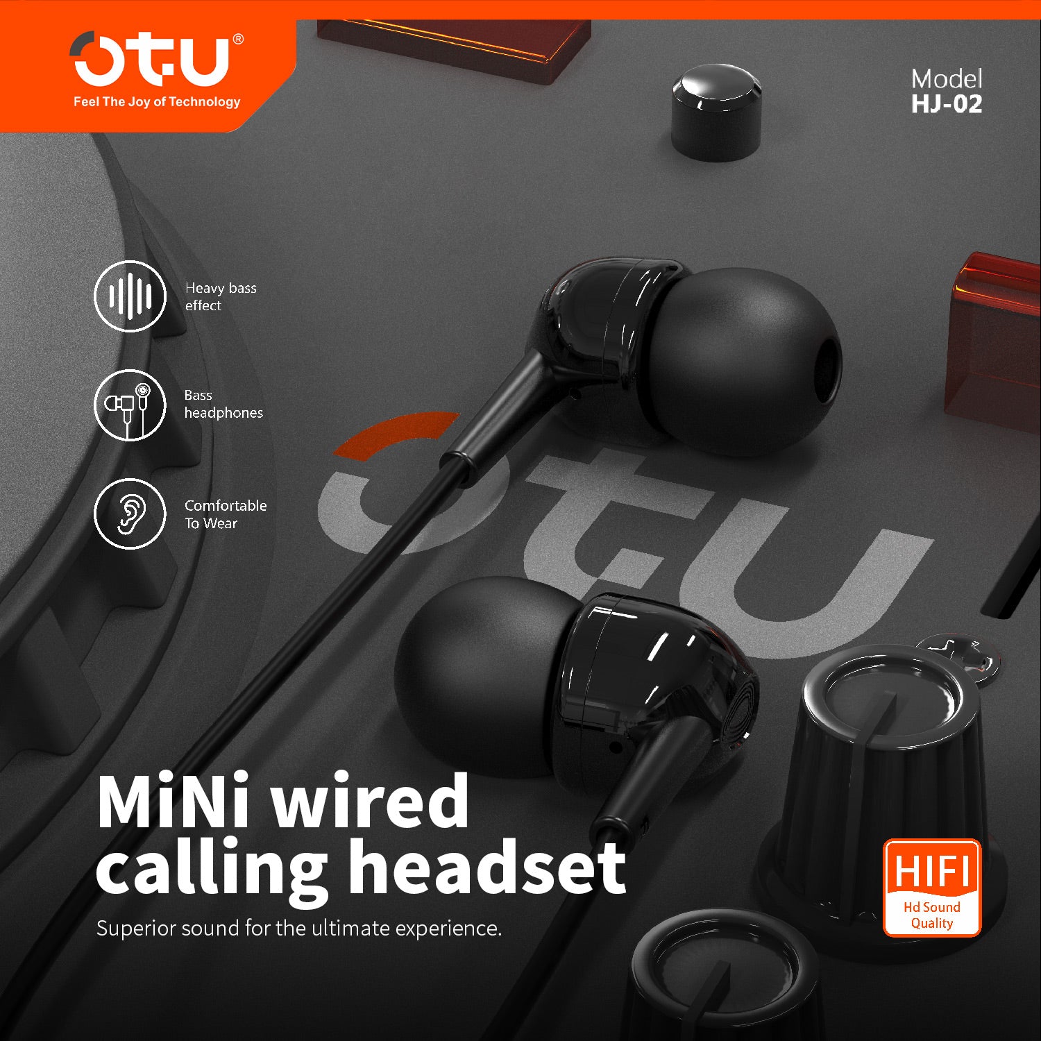 OTU HJ02 Premium Mini Wired Earpiece with Microphone - Clear Calls, Deep Bass, Noise Isolation, Comfort Fit for Mobile Devices