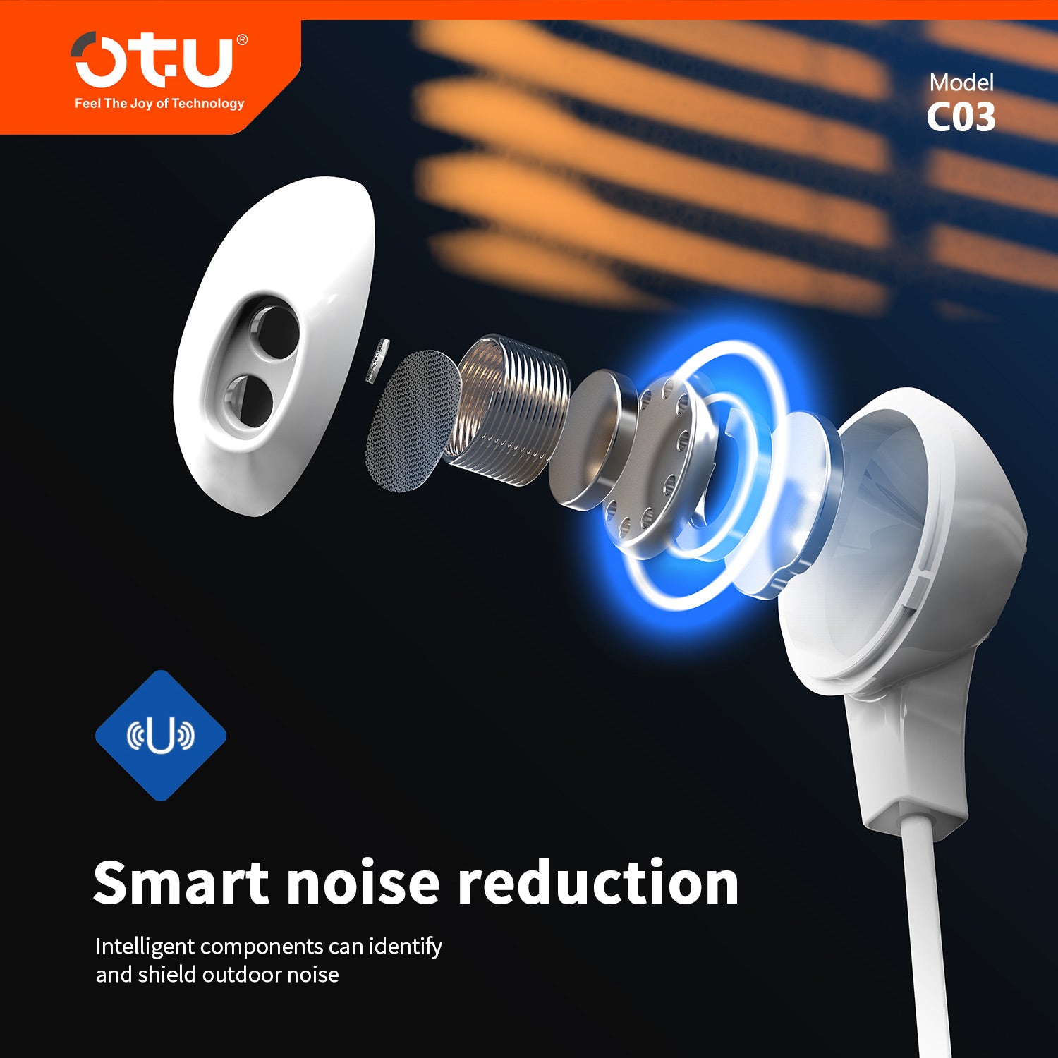 OTU HJ03 Active Noise Cancelling Wired Earphones – HiFi Sound, Comfort Fit, In-Line Mic