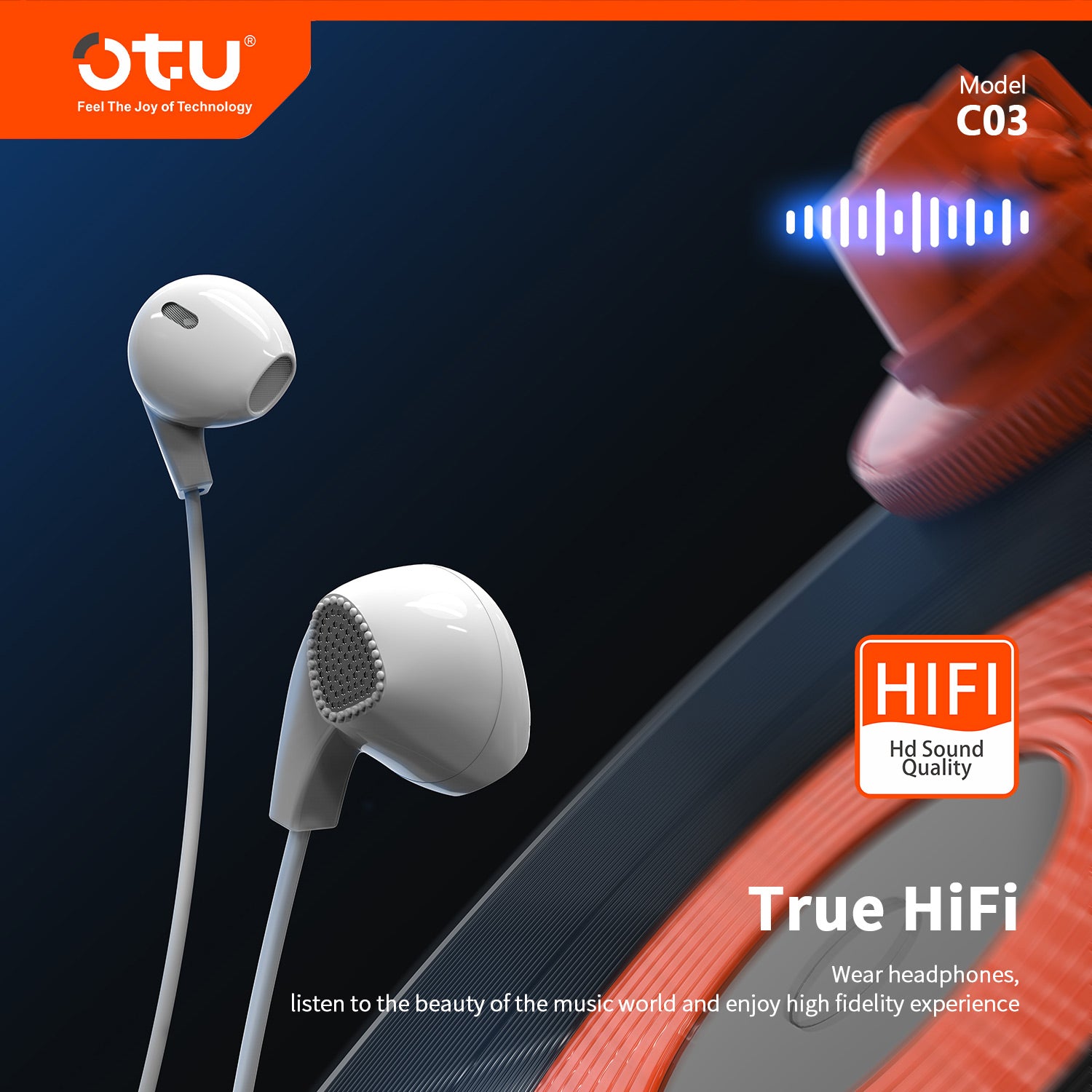 OTU HJ03 Active Noise Cancelling Wired Earphones – HiFi Sound, Comfort Fit, In-Line Mic