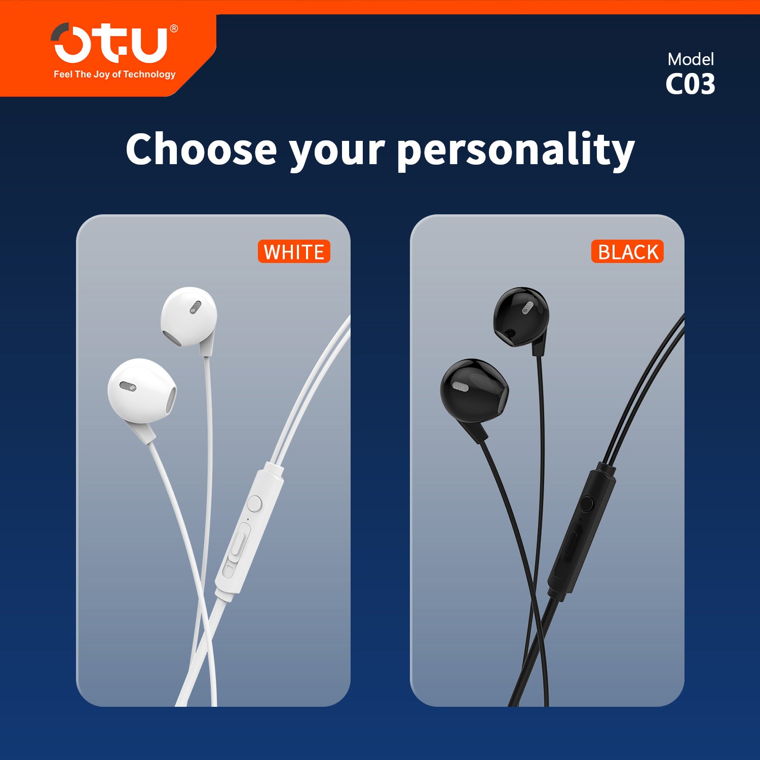 OTU HJ03 Active Noise Cancelling Wired Earphones – HiFi Sound, Comfort Fit, In-Line Mic