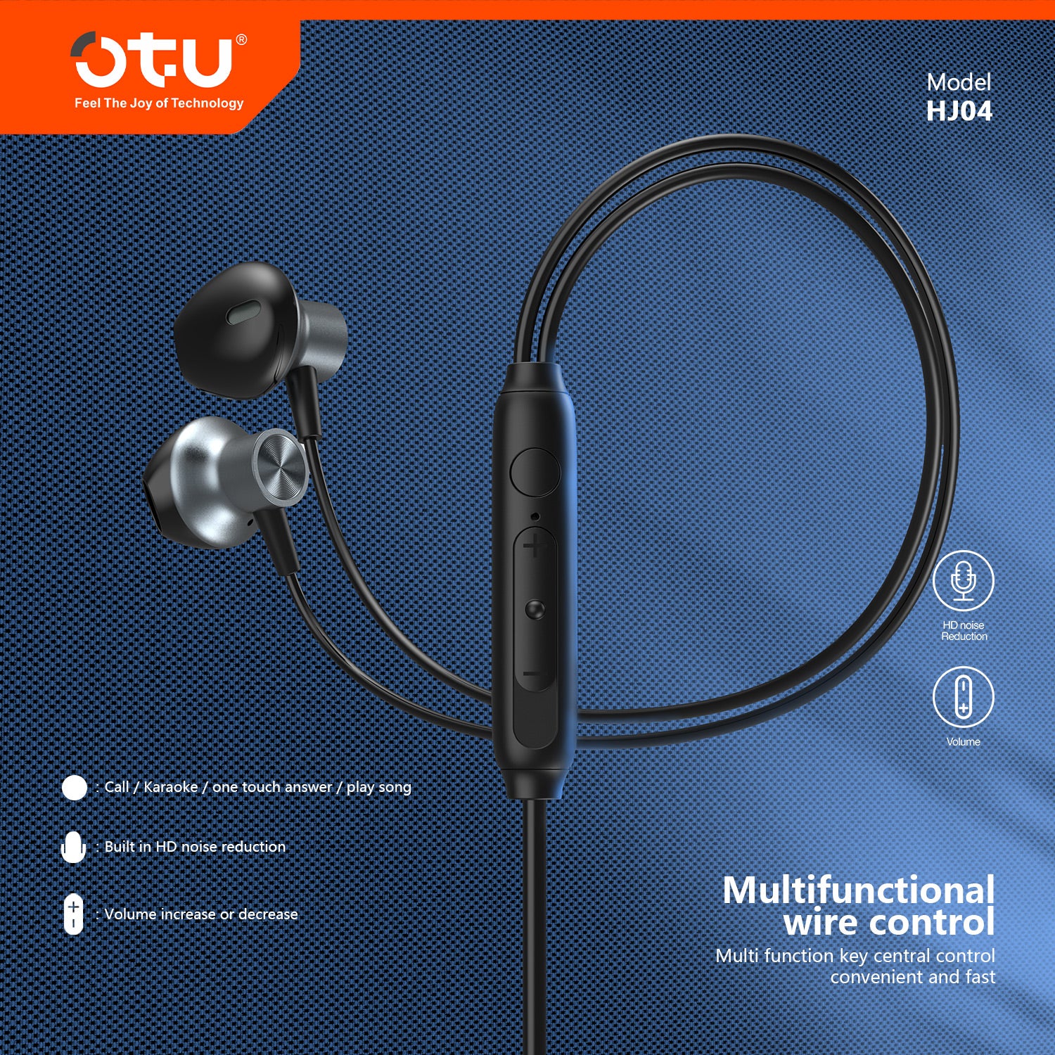 OTU HJ-04 Hi-Fi Wired Earbuds with Noise Cancellation – Metal Build, Clear Sound for Music & Calls