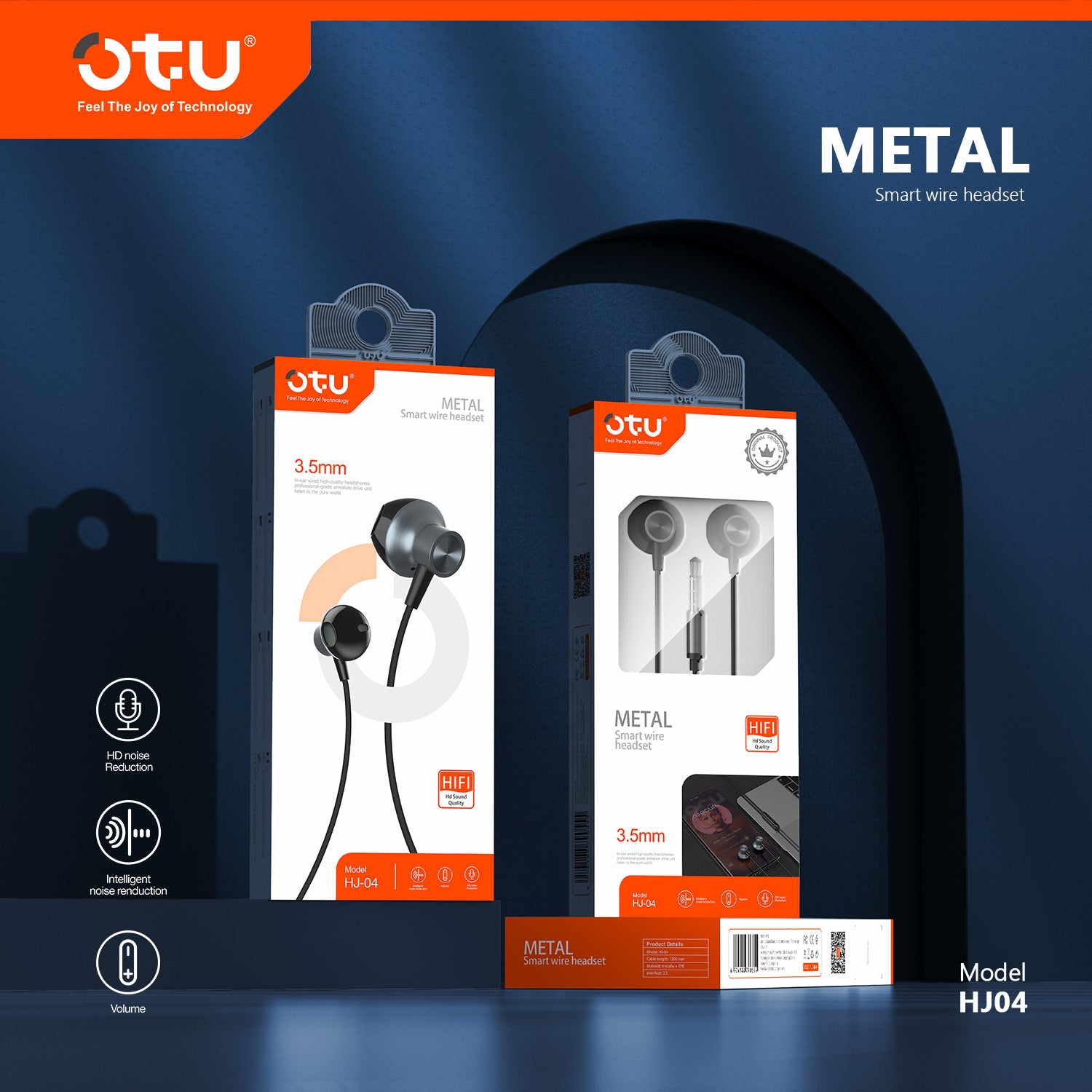 OTU HJ-04 Hi-Fi Wired Earbuds with Noise Cancellation – Metal Build, Clear Sound for Music & Calls