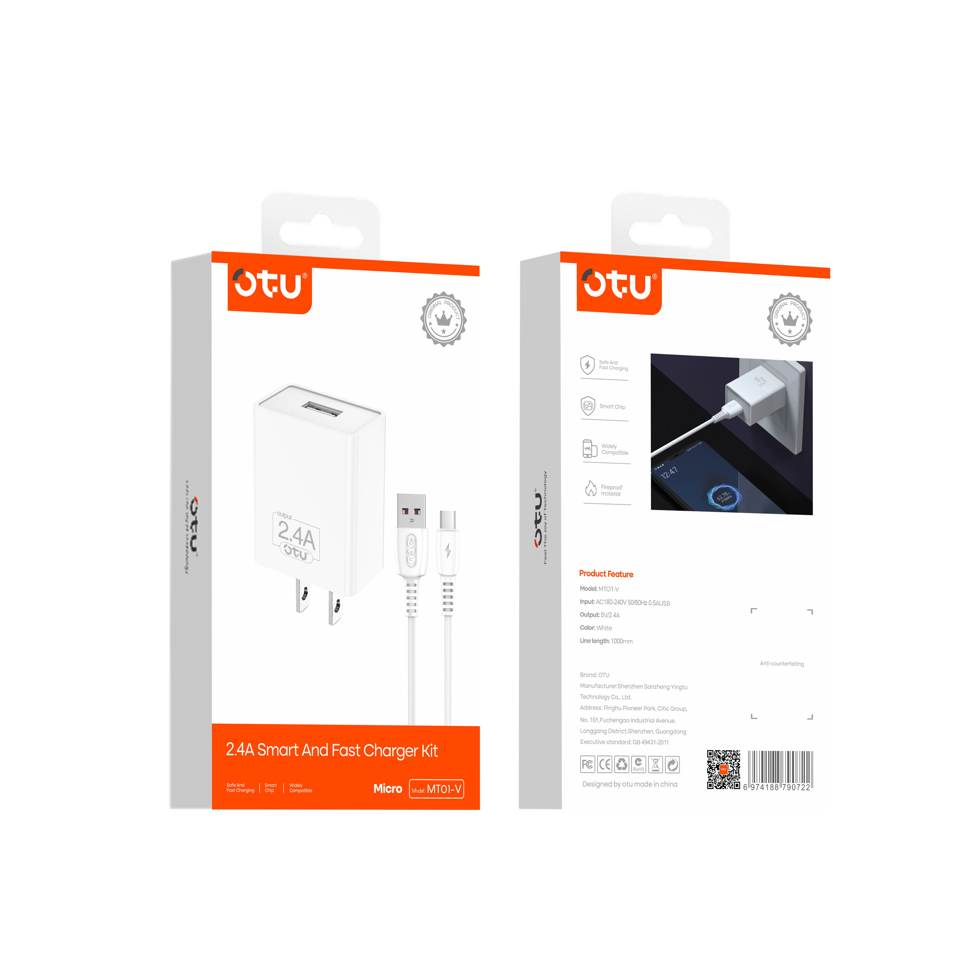 OTU MT01 Smart & Fast Charger Cable – Safe 5V/2.4A Multi-Device Charging Pad