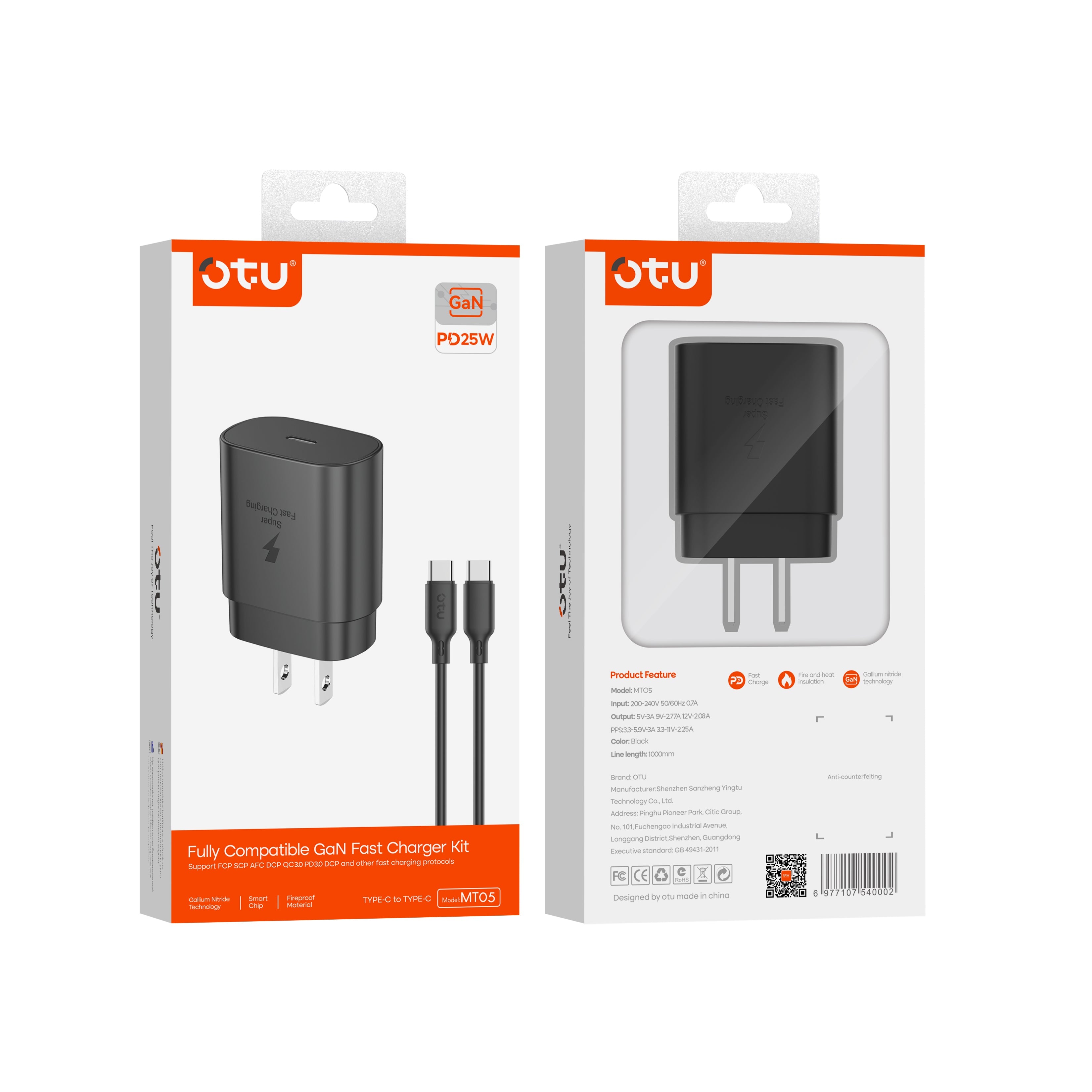 OTU MT05 25W GaN Fast Charger with PD & QC 4.0 – Ultra Compact Power Adapter for iPhone, Samsung, Huawei | 3X Faster Charging