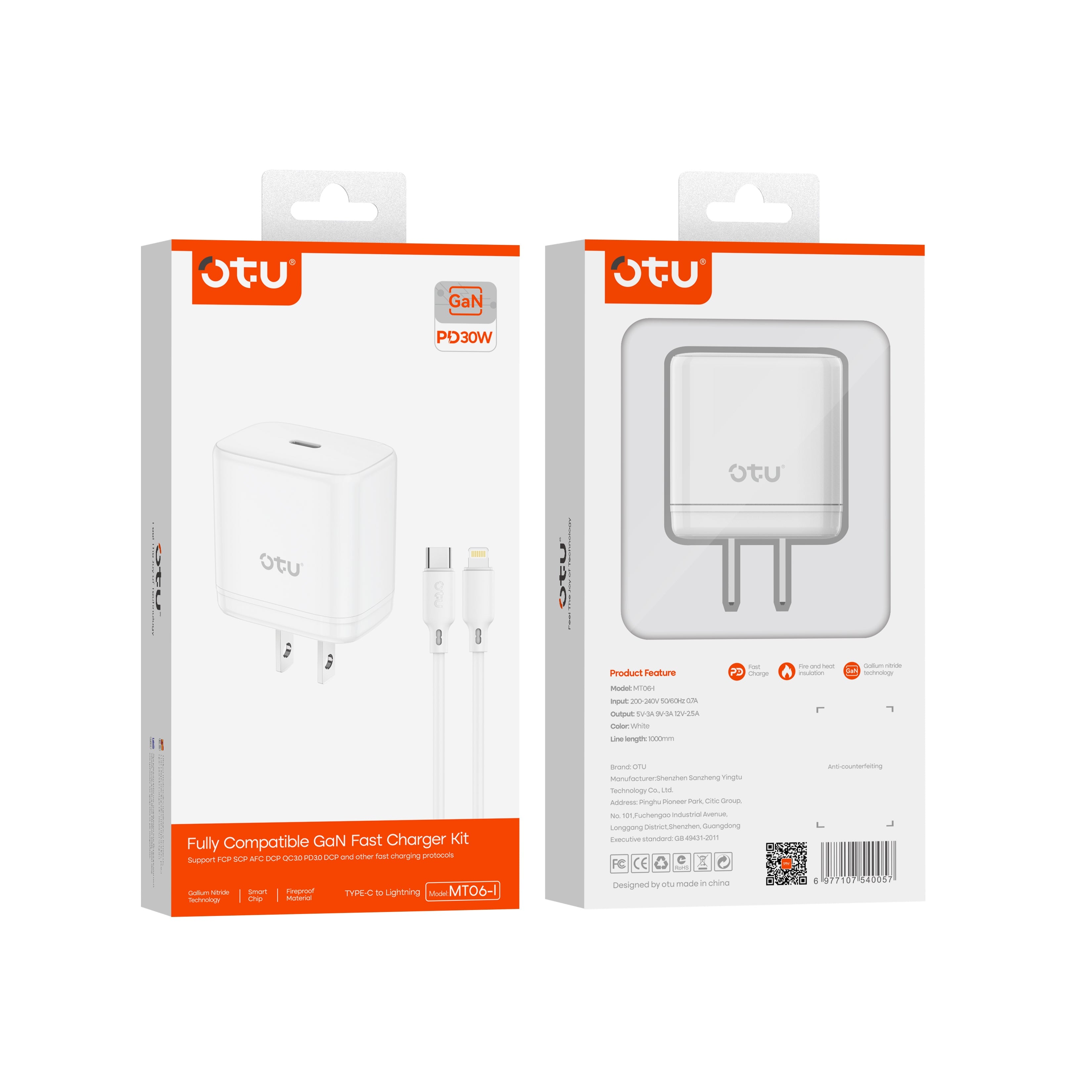 OTU MT06 GaNPro 30W PD Fast Charger Set with MFi Certified Cable – Cool, Safe Charging for phone
