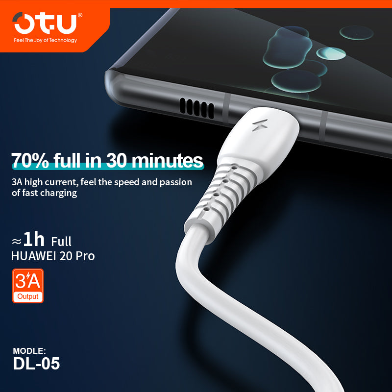 OTU DL05 3A Fast Charging Data Cable with 480Mbps High-Speed Transmission & Smart Chip - Durable White Braided Cable