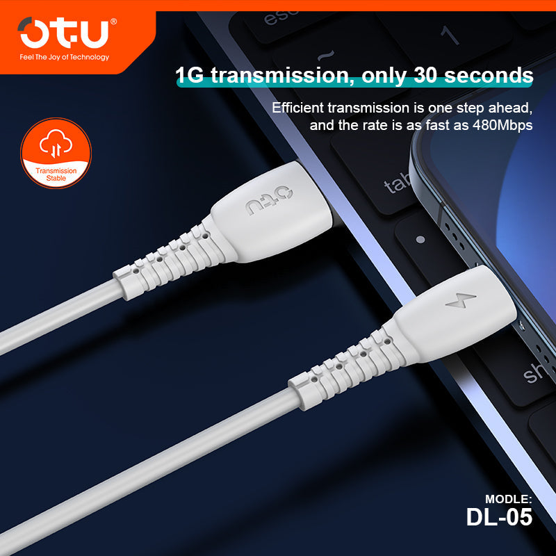 OTU DL05 3A Fast Charging Data Cable with 480Mbps High-Speed Transmission & Smart Chip - Durable White Braided Cable