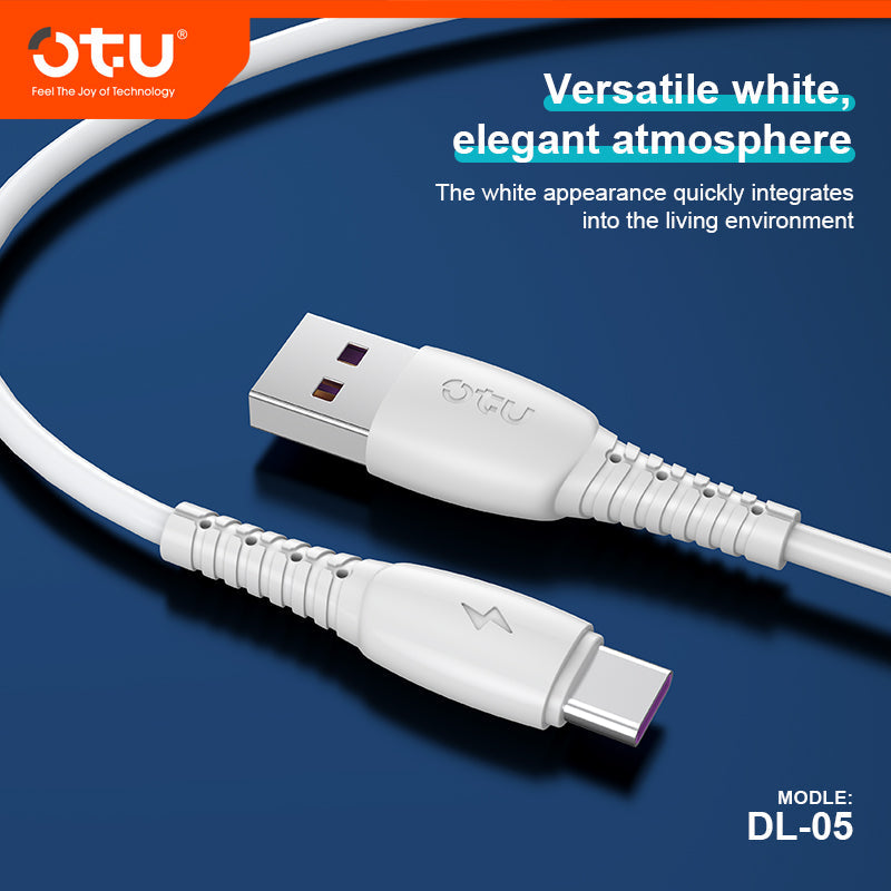 OTU DL05 3A Fast Charging Data Cable with 480Mbps High-Speed Transmission & Smart Chip - Durable White Braided Cable