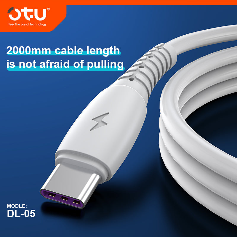 OTU DL05 3A Fast Charging Data Cable with 480Mbps High-Speed Transmission & Smart Chip - Durable White Braided Cable