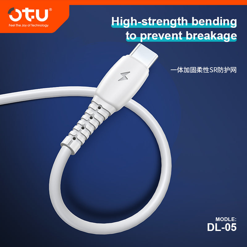 OTU DL05 3A Fast Charging Data Cable with 480Mbps High-Speed Transmission & Smart Chip - Durable White Braided Cable