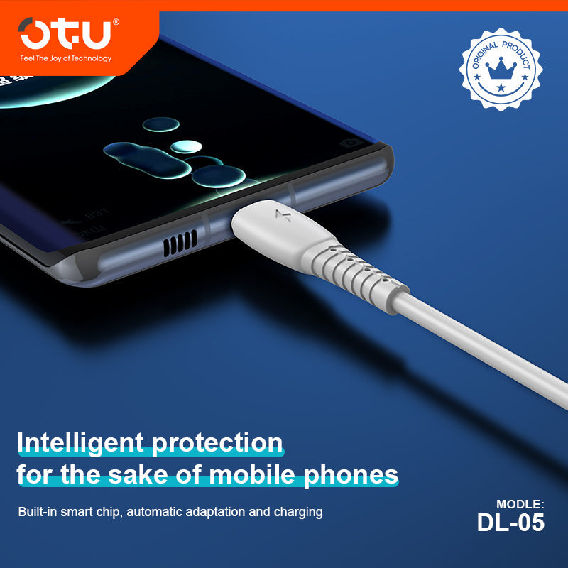 OTU DL05 3A Fast Charging Data Cable with 480Mbps High-Speed Transmission & Smart Chip - Durable White Braided Cable