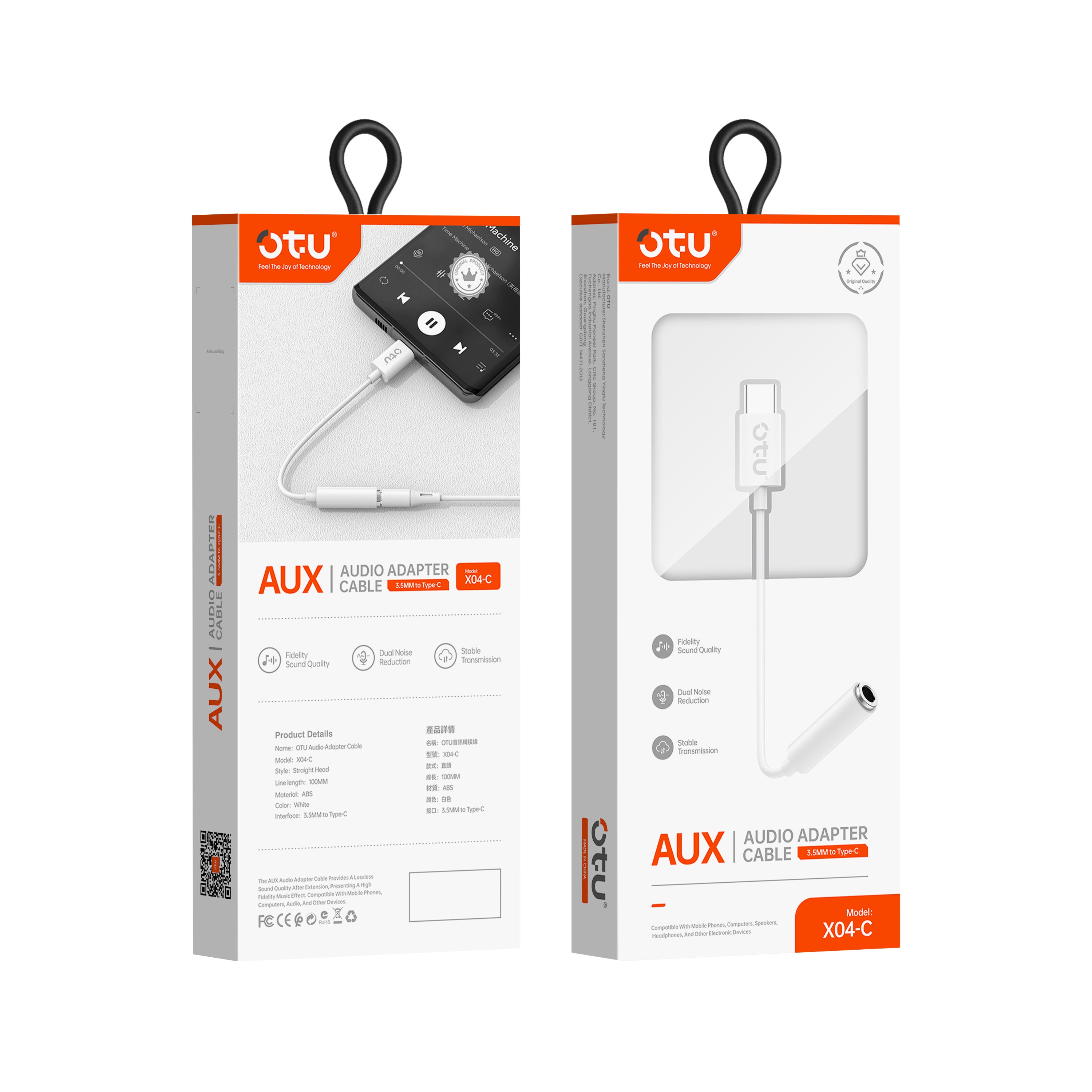 OTU X04 3-in-1 USB-C to 3.5mm Audio Adapter with Microphone – Noise Cancelling, Hi-Fi Sound, Compatible with iPhone Android & More