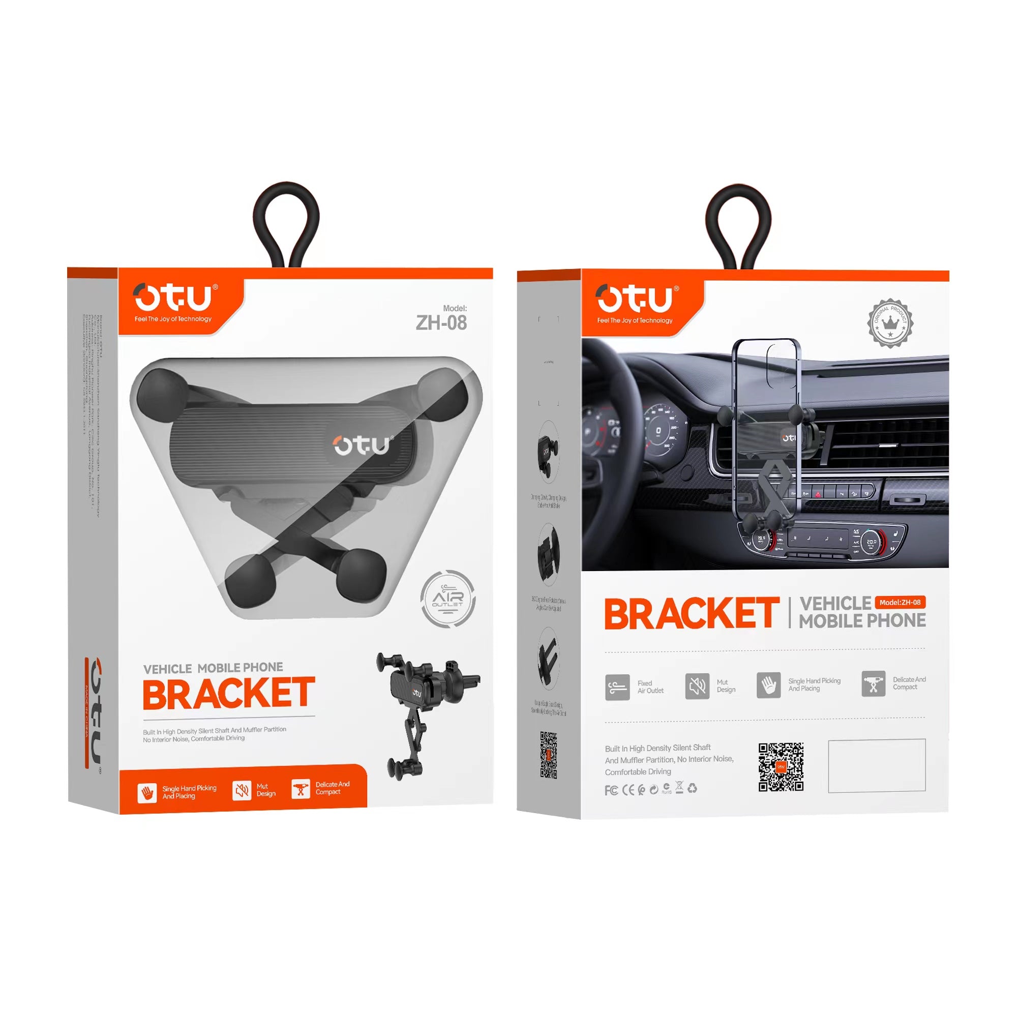 OTU ZH08 Universal Gravity Car Phone Mount Holder - Hands-Free Silent One-Handed Operation for iPhone & Android (4.7-7")