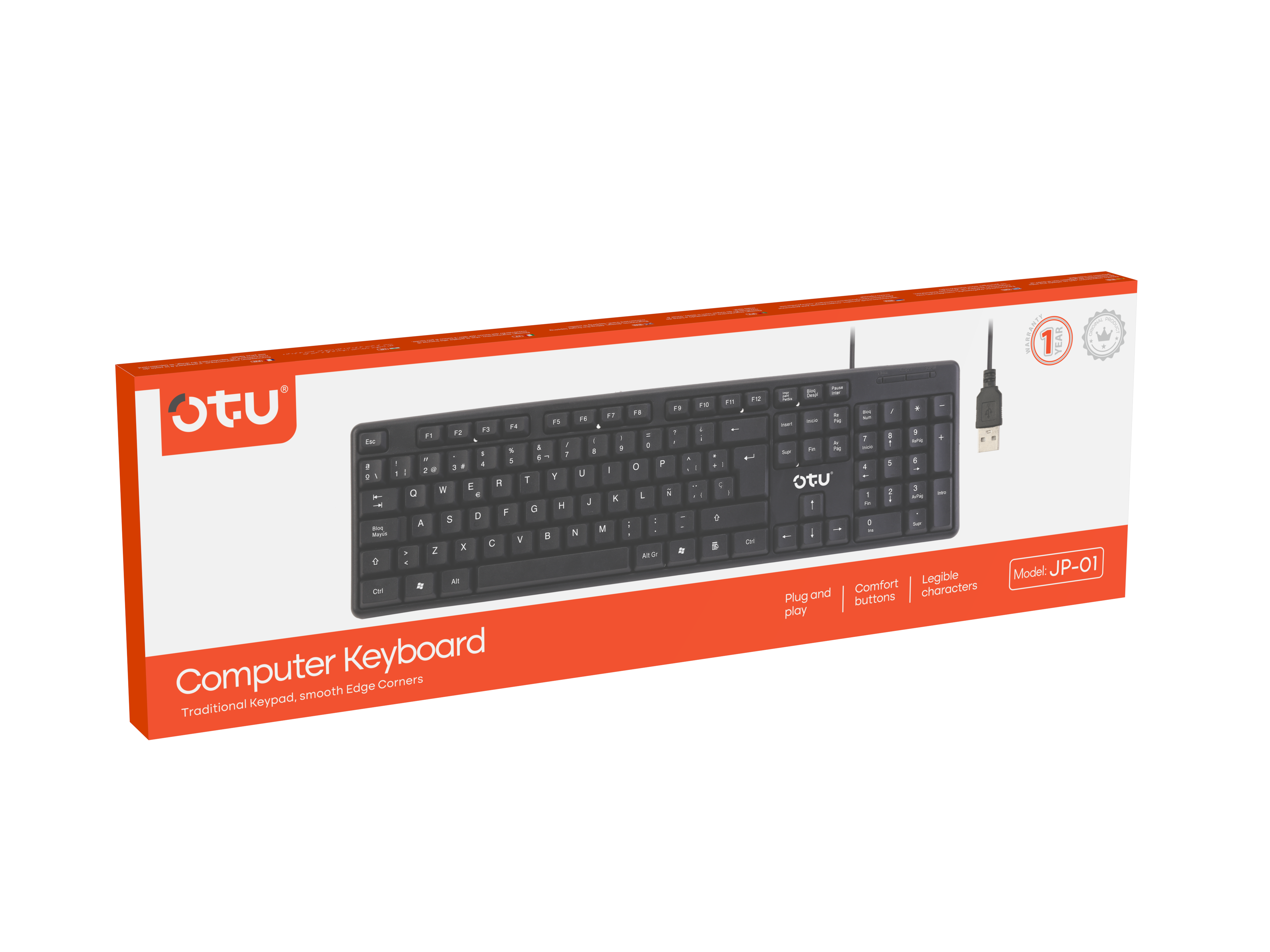 OTU JP-01 Wired Keyboard with U-Shaped Keycaps – Comfort Typing, Plug & Play for PC/Mac