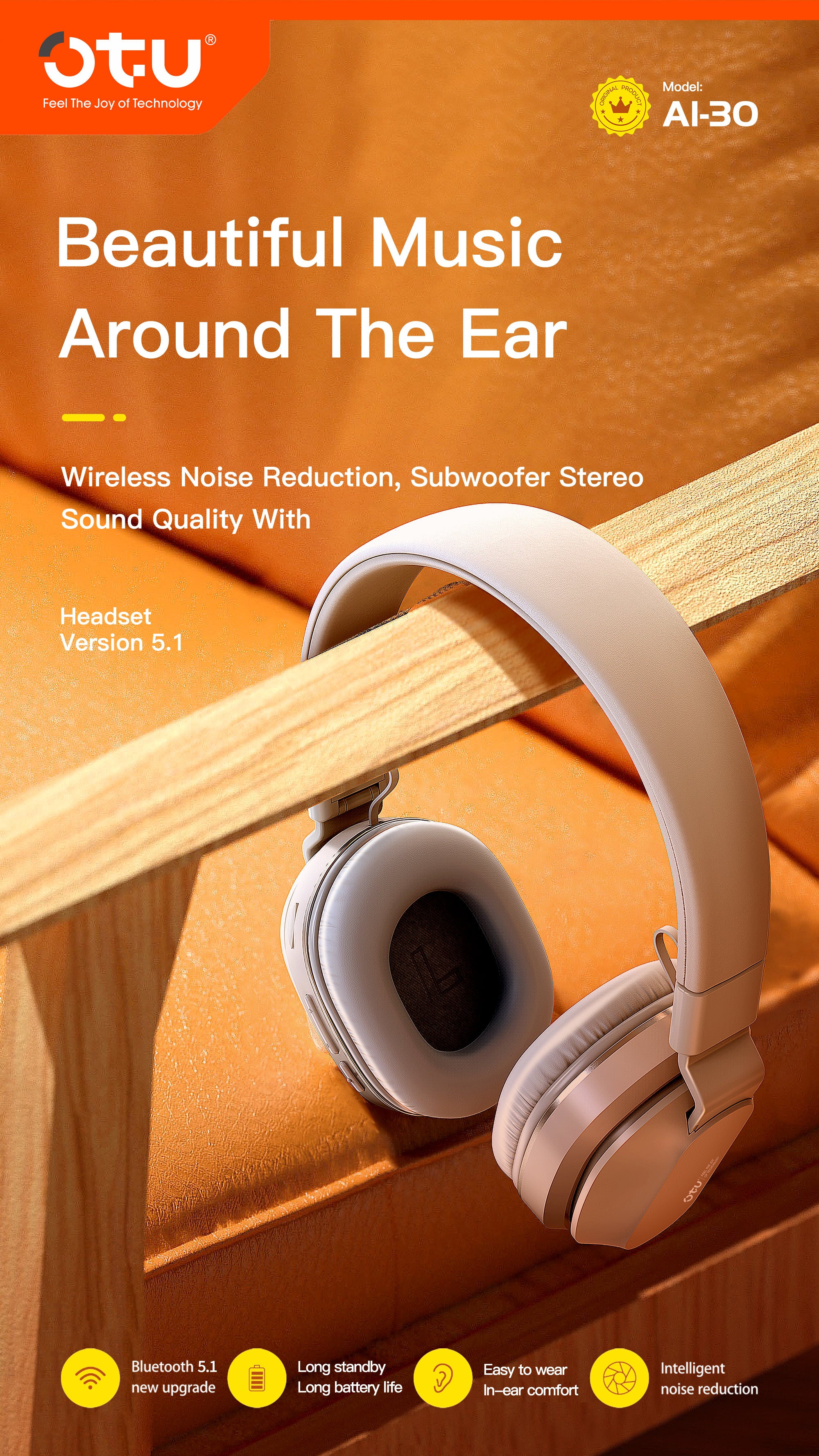 OTU Al-30 Wireless Earbuds - 10H Playtime, Smart Noise Cancellation, Bluetooth 5.1, Comfort Fit for Daily Use