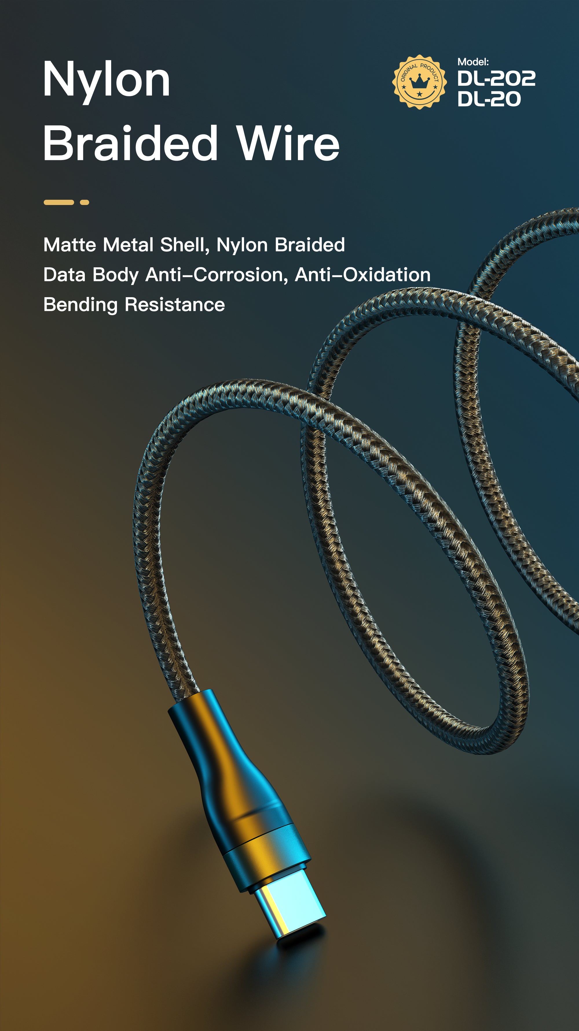 OTU DL20 5A Super Fast Charging Cable 1M  Nylon Braided USB Cable for Type-C, Lightning, Micro-USB - Data Sync & Rapid Charge