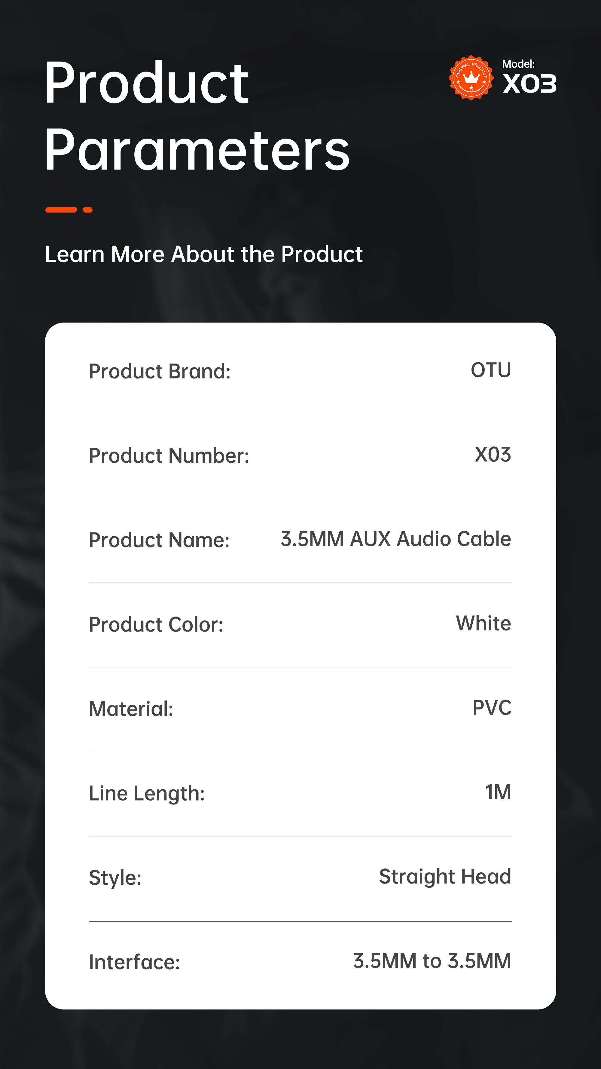 OTU X03 Premium 3.5mm AUX Cable Gold Plated – Noise Cancelling Audio Auxiliary Cord for Car, Home Stereo, Phone, Tablet & More