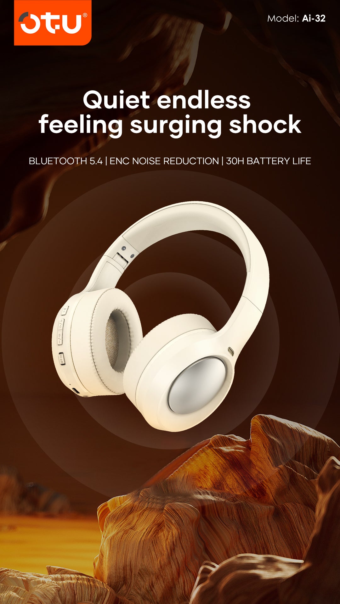 OTU Ai-32 Bluetooth Headphones - 30H Playtime, ENC Noise Cancelling, Foldable, Hi-Fi Sound, Bluetooth 5.4