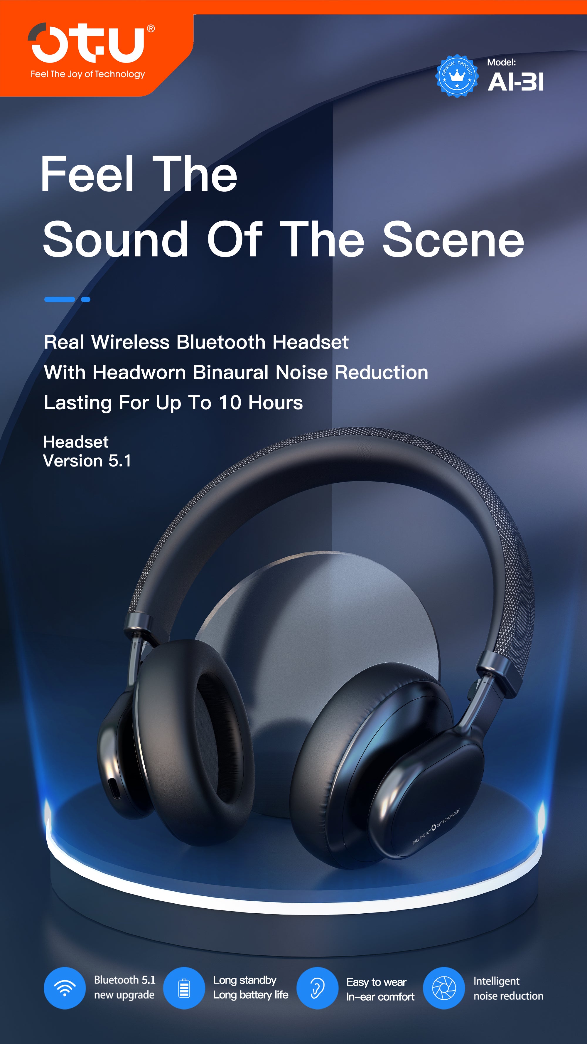 OTU AI31 True Wireless Earbuds - 10H Playtime, Active Noise Cancelling, Hi-Fi Stereo Sound, Bluetooth 5.1, Comfort Fit