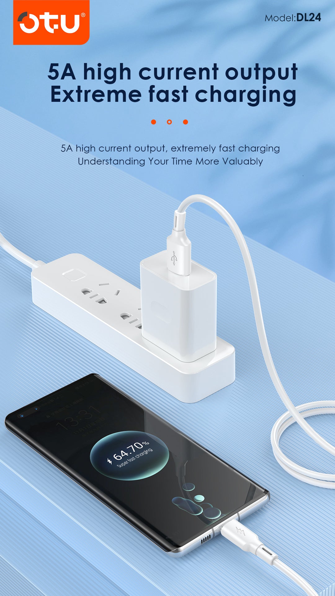 OTU DL24 5A Super Fast Charging Cable 1.5M - Ultra Soft Silicone USB Cable for Type-C & Lightning, High Speed Data Sync & Safe Charging