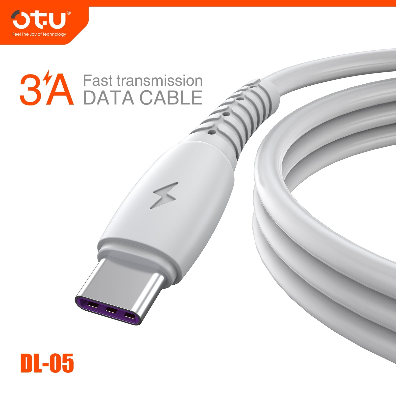 OTU DL05 3A Fast Charging Data Cable with 480Mbps High-Speed Transmission & Smart Chip - Durable White Braided Cable