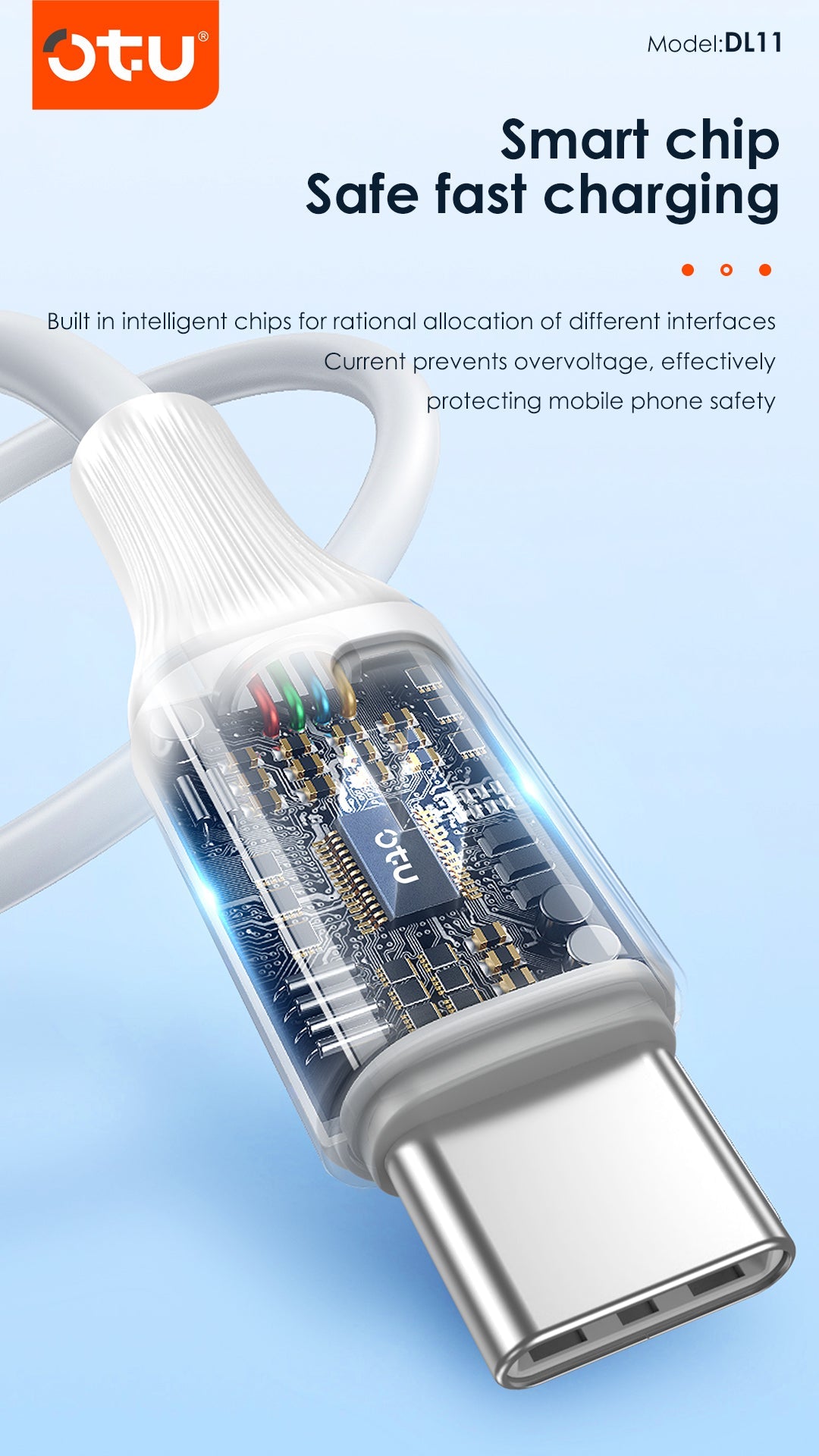 OTU DL11 5A Super Fast Charging Cable [3-Pack] - Braided USB Cable for iPhone, Android, Type C - Intelligent Protection & Data Sync