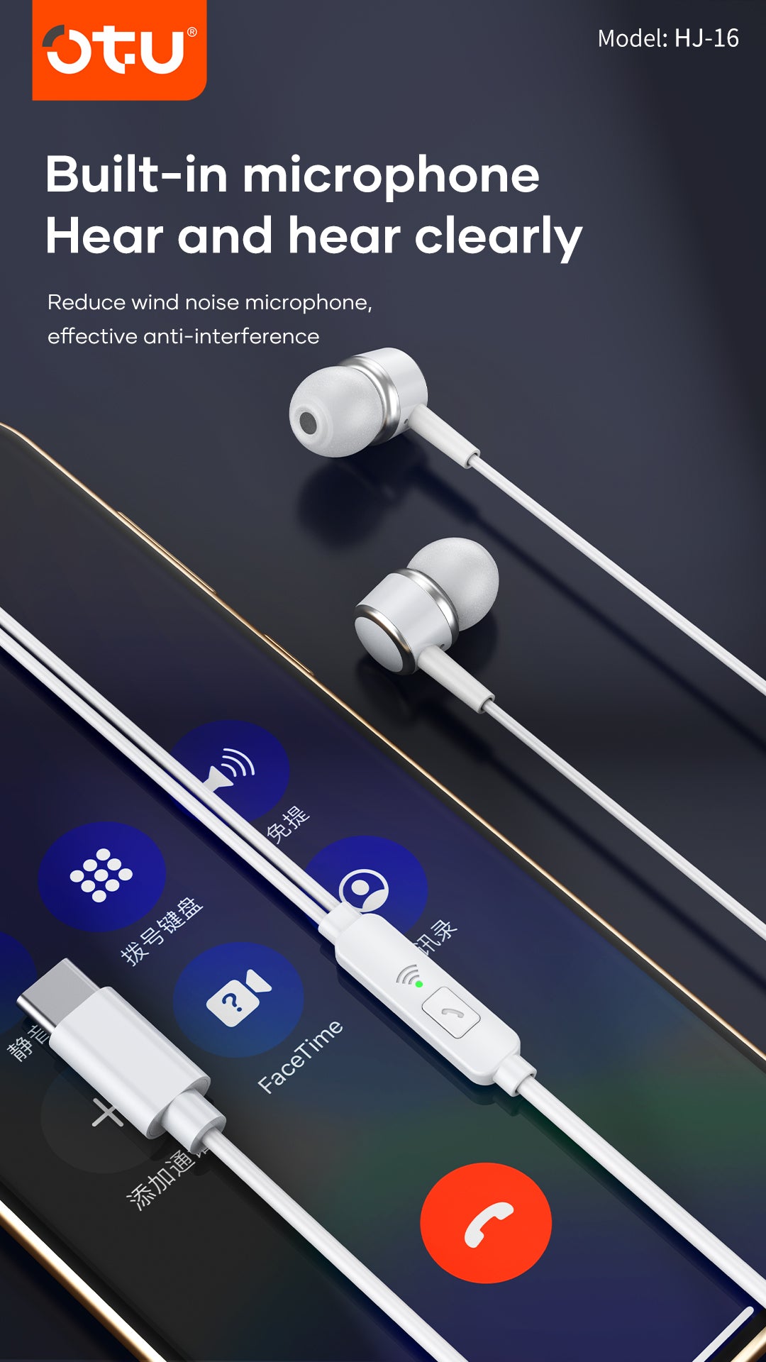 OTU HJ-16 30-Pack  In-Ear Earphones with Noise-Cancelling Mic, Type-C Hi-Fi Sound for Gaming & Calls