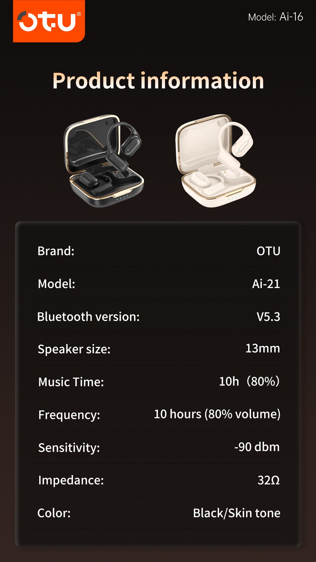 OTU AI-21 Wireless Earbuds - Bluetooth 5.3, 40H Battery, Dolby-Level Sound, Titanium Diaphragm, Cloud Comfort Fit