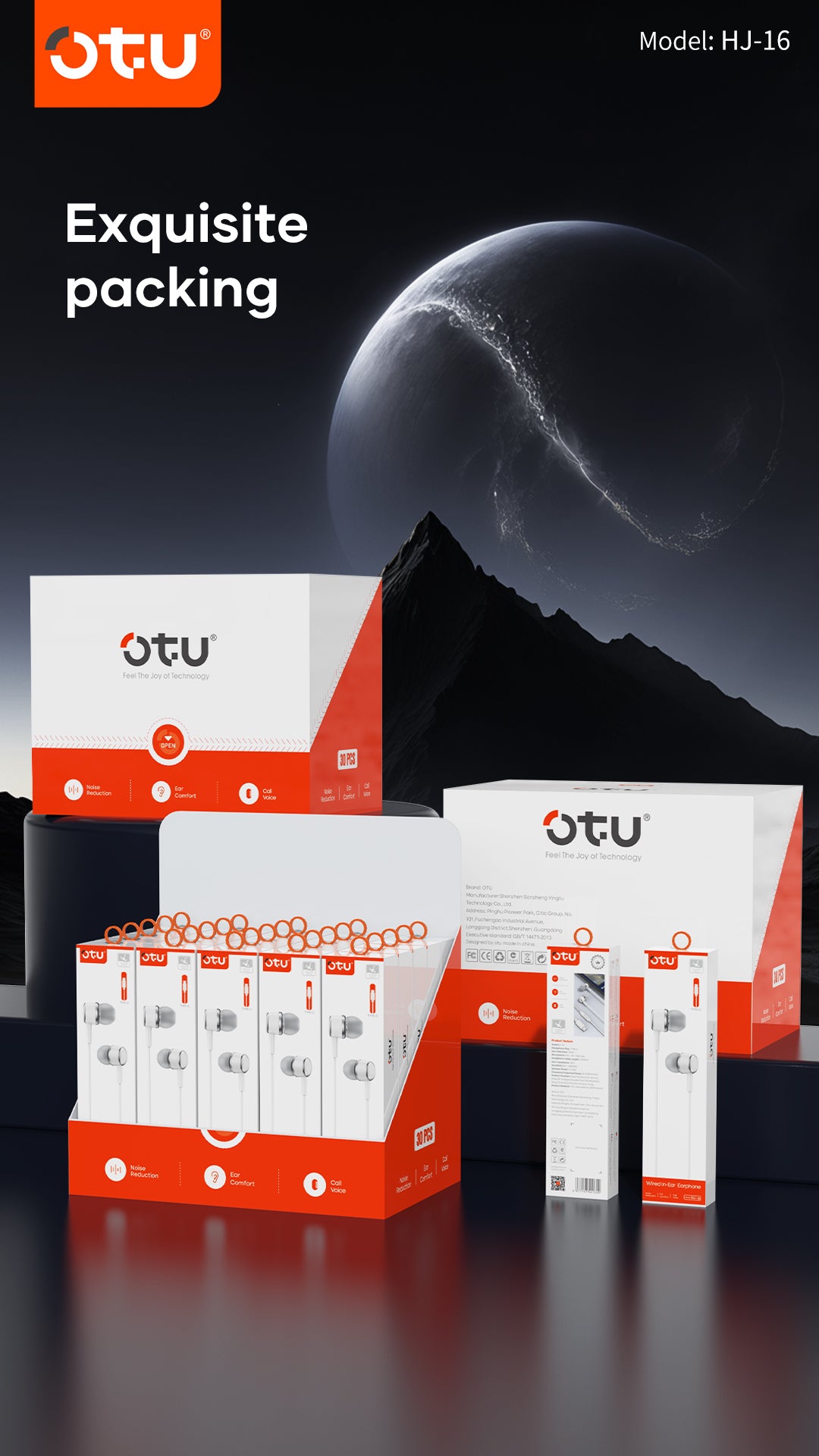 OTU HJ-16 30-Pack  In-Ear Earphones with Noise-Cancelling Mic, Type-C Hi-Fi Sound for Gaming & Calls