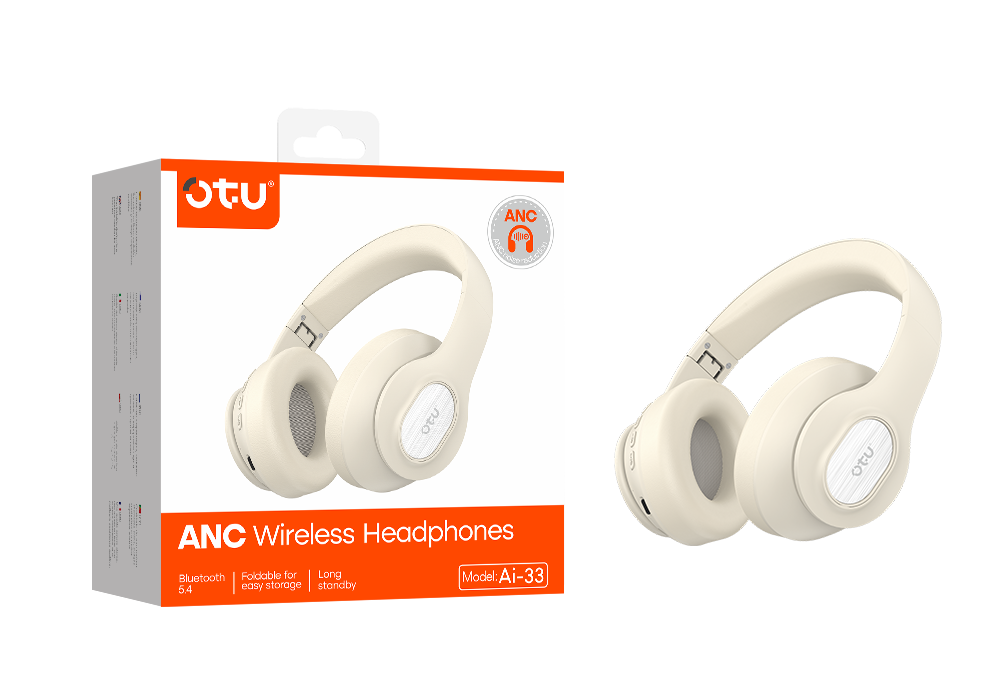 OTU Ai-33 ANC Wireless Headphones - 50H Battery, Active Noise Cancelling, Bluetooth 5.4, Foldable, Hi-Fi Sound